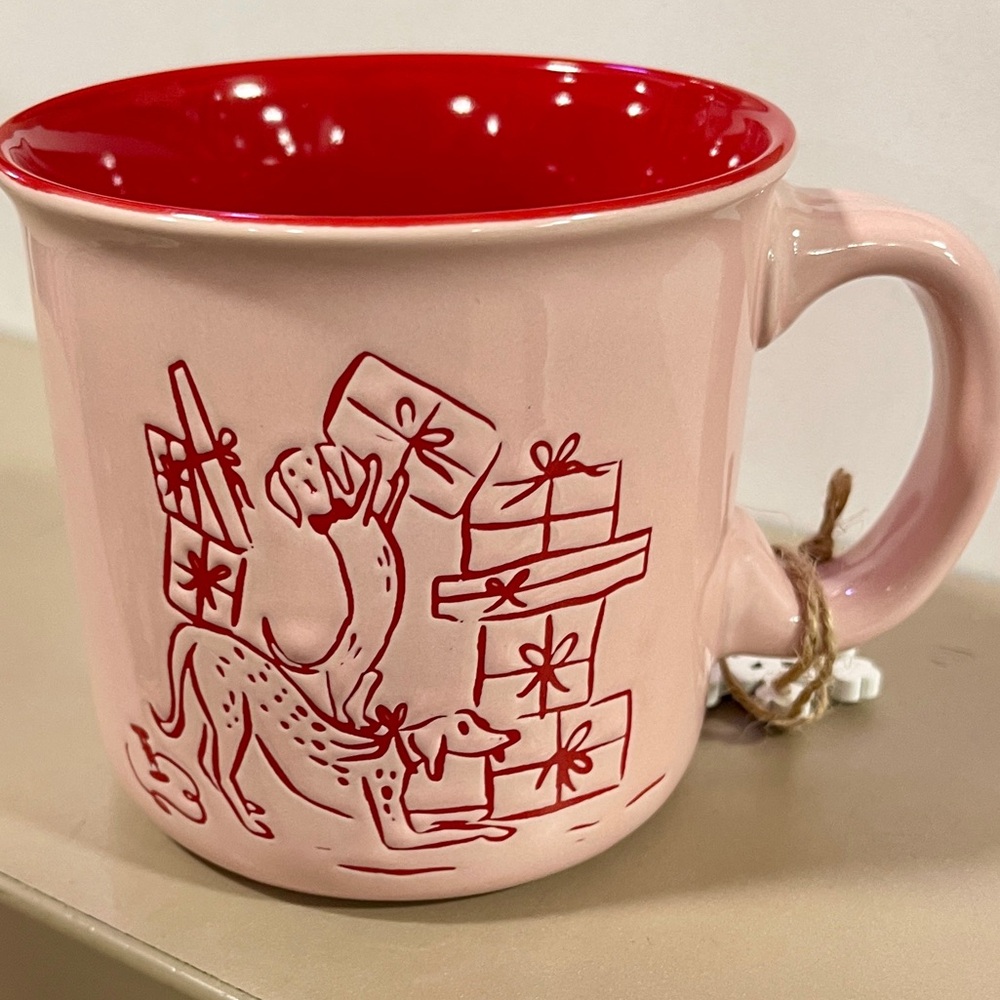 Pink Christmas Dogs 🎄🐕 Dachshund Dalmatian Ceramic Coffee Mug Prima NWT